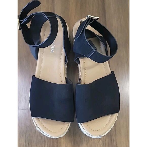 Top Moda Jute-Lined Ankle Strap Sandals – Black & Beige – Size 8 – GUC - Picture 2 of 8